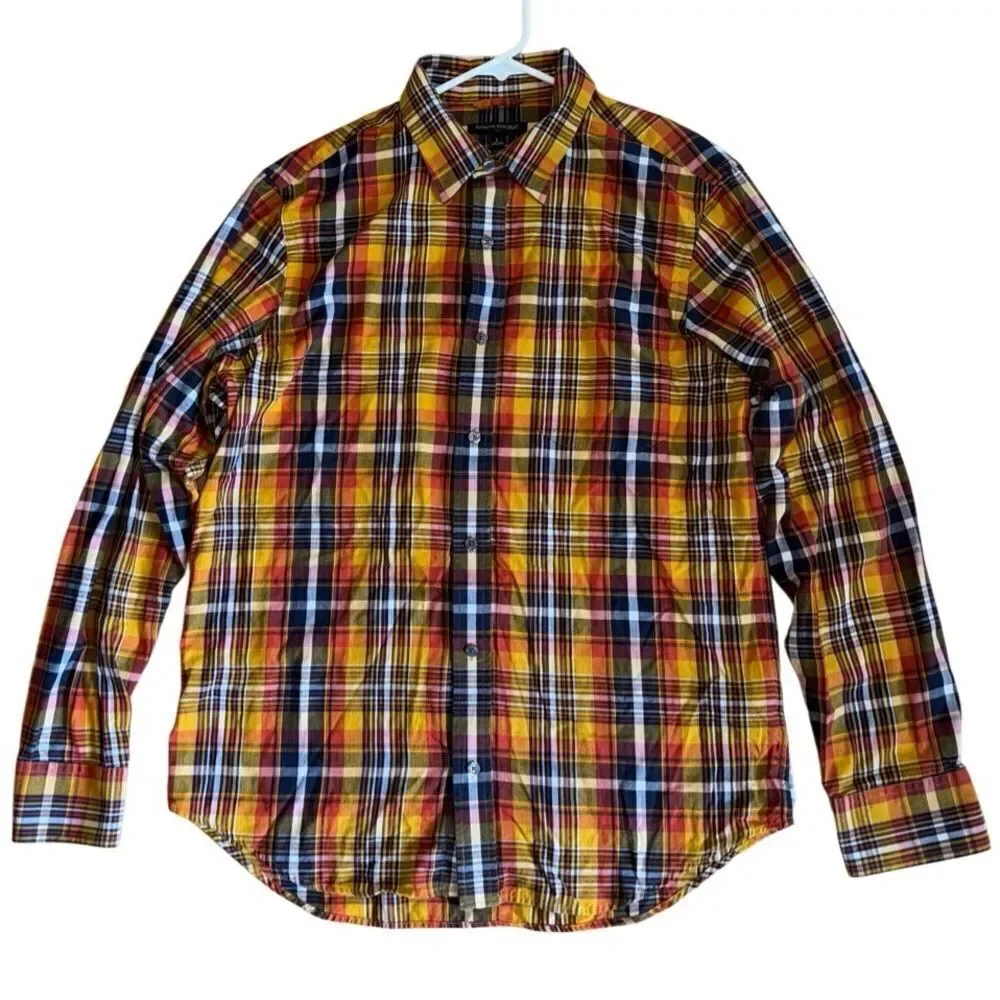 Banana Republic Men's Classic Cotton Multi Plaid Button Down Shirt Size Large